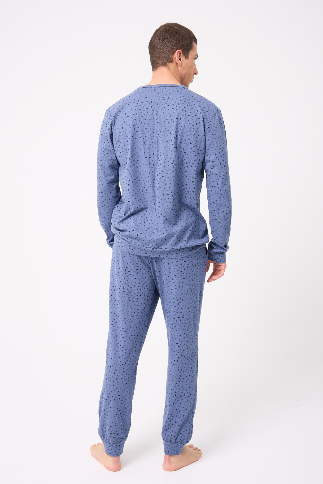 OceanRipple™ Premium Örme Pamuk Uzun Kollu Henley & Uzun Pantolonlu Erkek Pijama Takımı