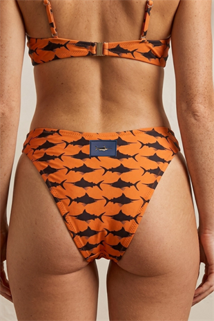 Akdeniz Gün Batımı ve Kılıç Balığı Desenli Premium Üçgen Bikini Üstü