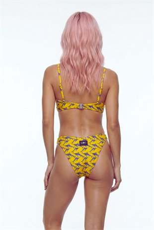 Akdeniz Gündoğumu ve Kılıç Balığı Desenli Premium Bandeau Bikini Set