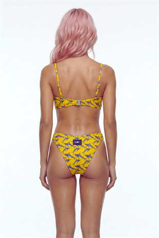 Akdeniz Gündoğumu ve Kılıç Balığı Desenli Premium Bandeau Bikini Set