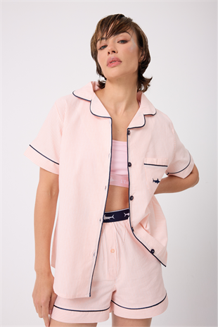  MARISILK™ Kadın Yazlık Şortlu Uzun Gömlekli Pijama & Lounge Takımı 