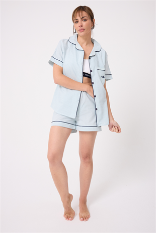 L’ESPADON MARISILK™ Kadın Yazlık Şortlu Uzun Gömlekli Pijama & Lounge Takımı 