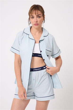 L’ESPADON MARISILK™ Kadın Yazlık Şortlu Uzun Gömlekli Pijama & Lounge Takımı 