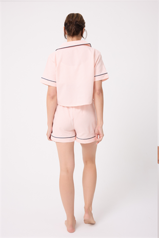 MARISILK™ Kadın Yazlık Şortlu Crop Gömlekli Pijama & Lounge Takımı