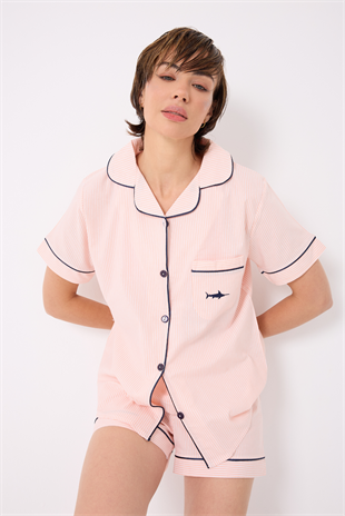  MARISILK™ Kadın Yazlık Şortlu Uzun Gömlekli Pijama & Lounge Takımı 