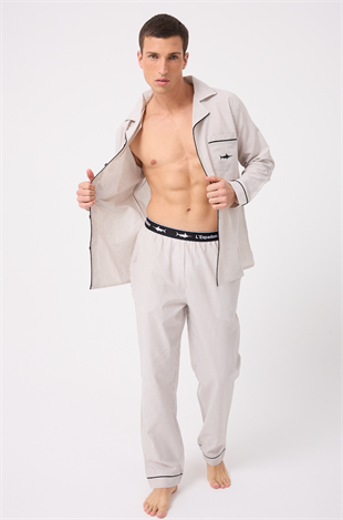 MARISILK™ Premium Dokuma Uzun Kollu Uzun Paçalı Erkek Pijama Takımı