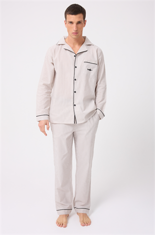 MARISILK™ Premium Dokuma Uzun Kollu Uzun Paçalı Erkek Pijama Takımı