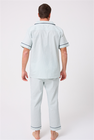 MARISILK™ SEASTRIPE Erkek Dokuma Yazlık Kısa Kollu Pantolonlu Pijama & Lounge Takımı Takımı