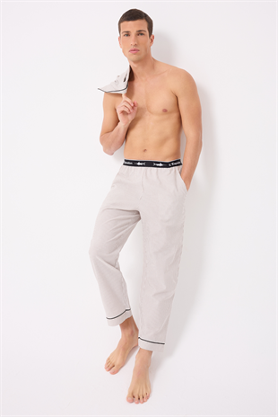 MARISILK™ SEASTRIPE Erkek Dokuma Yazlık Kısa Kollu Pantolonlu Pijama & Lounge Takımı