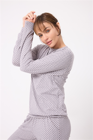 OCEAN RIPPLE™ Premium Örme Pamuk Uzun Kollu Henley & Uzun Pantolonlu Kadın Pijama Takımı