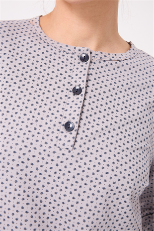 OCEAN RIPPLE™ Premium Örme Pamuk Uzun Kollu Henley & Uzun Pantolonlu Kadın Pijama Takımı