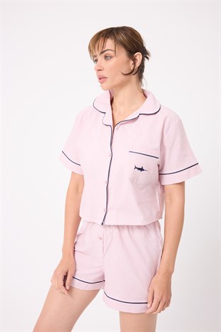 MARISILK™ Kadın Yazlık Şortlu Crop Gömlekli Pijama & Lounge Takımı 