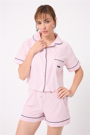 MARISILK™ Kadın Yazlık Şortlu Crop Gömlekli Pijama & Lounge Takımı 