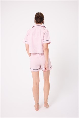 MARISILK™ Kadın Yazlık Şortlu Crop Gömlekli Pijama & Lounge Takımı 