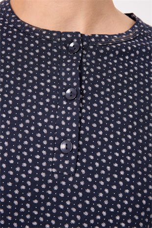 OCEAN RIPPLE™ Premium Örme Pamuk Uzun Kollu Henley & Uzun Pantolonlu Kadın Pijama Takımı
