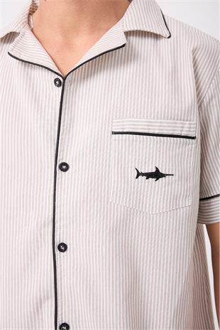 MARISILK™ SEASTRIPE Erkek Dokuma Yazlık Kısa Kollu Capri Pantolonlu Pijama & Lounge Takımı
