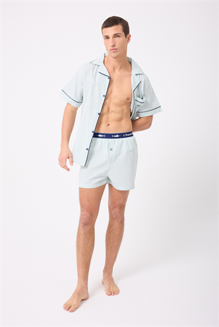 MARISILK™ SEASTRIPE Erkek Yazlık Şortlu Gömlekli Pijama & Lounge Takımı