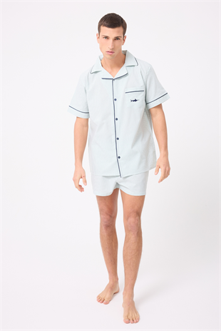 MARISILK™ SEASTRIPE Erkek Yazlık Şortlu Gömlekli Pijama & Lounge Takımı