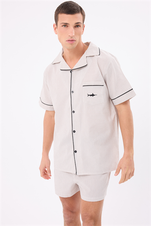 MARISILK™ SEASTRIPE Erkek Yazlık Şortlu Gömlekli Pijama & Lounge Takımı