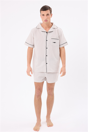 MARISILK™ SEASTRIPE Erkek Yazlık Şortlu Gömlekli Pijama & Lounge Takımı