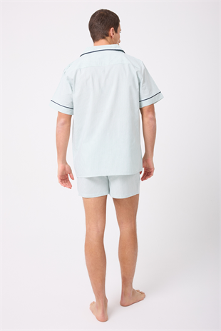 MARISILK™ SEASTRIPE Erkek Yazlık Şortlu Gömlekli Pijama & Lounge Takımı