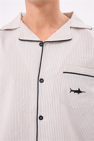 MARISILK™ SEASTRIPE Erkek Yazlık Şortlu Gömlekli Pijama & Lounge Takımı
