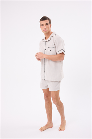 MARISILK™ SEASTRIPE Erkek Yazlık Şortlu Gömlekli Pijama & Lounge Takımı