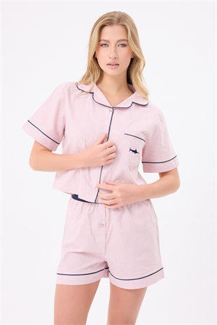 MARISILK™ SEASTRIPE Kadın Yazlık Şortlu Crop Gömlekli Pijama & Lounge Takımı