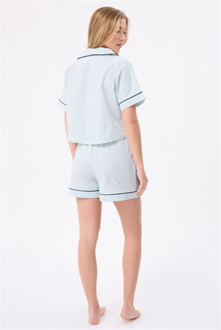 MARISILK™ SEASTRIPE Kadın Yazlık Şortlu Crop Gömlekli Pijama & Lounge Takımı