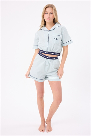 MARISILK™ SEASTRIPE Kadın Yazlık Şortlu Crop Gömlekli Pijama & Lounge Takımı