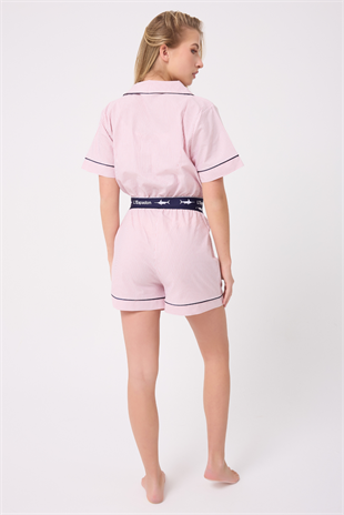MARISILK™ SEASTRIPE Kadın Yazlık Şortlu Crop Gömlekli Pijama & Lounge Takımı 