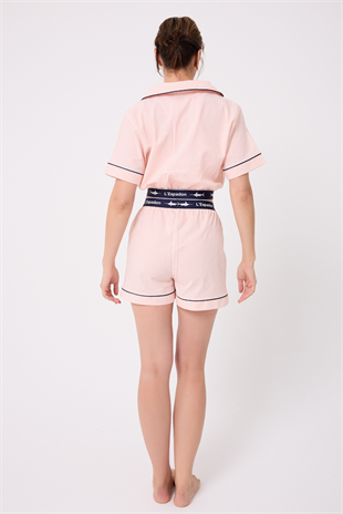 MARISILK™ SEASTRIPE Kadın Yazlık Şortlu Crop Gömlekli Pijama & Lounge Takımı