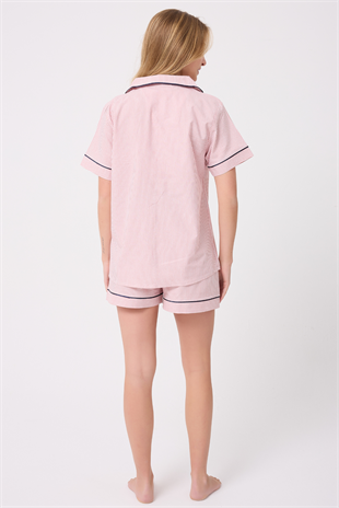 MARISILK™ SEASTRIPE Kadın Yazlık Şortlu Uzun Gömlekli Pijama & Lounge Takımı 