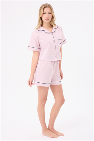 MARISILK™ SEASTRIPE Kadın Yazlık Şortlu Crop Gömlekli Pijama & Lounge Takımı