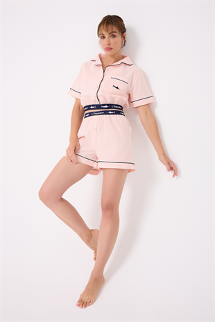 MARISILK™ SEASTRIPE Kadın Yazlık Şortlu Crop Gömlekli Pijama & Lounge Takımı