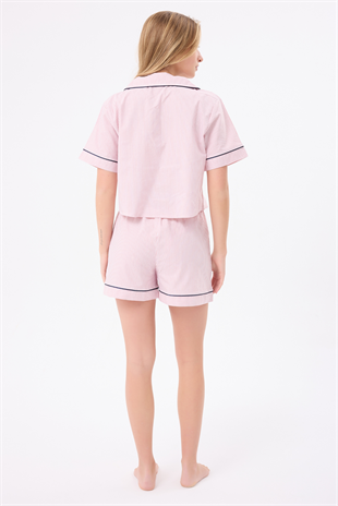 MARISILK™ SEASTRIPE Kadın Yazlık Şortlu Crop Gömlekli Pijama & Lounge Takımı