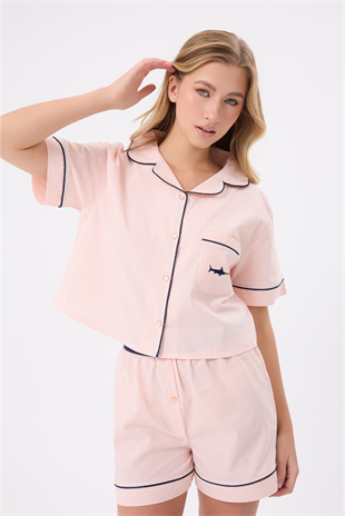 MARISILK™ SEASTRIPE Kadın Yazlık Şortlu Crop Gömlekli Pijama & Lounge Takımı