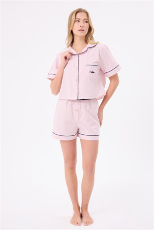 MARISILK™ SEASTRIPE Kadın Yazlık Şortlu Crop Gömlekli Pijama & Lounge Takımı