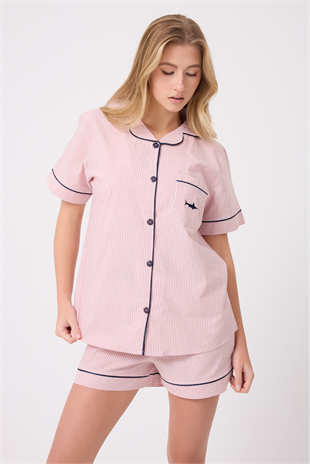 MARISILK™ SEASTRIPE Kadın Yazlık Şortlu Uzun Gömlekli Pijama & Lounge Takımı 