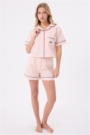 MARISILK™ SEASTRIPE Kadın Yazlık Şortlu Crop Gömlekli Pijama & Lounge Takımı