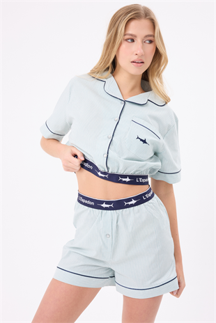 MARISILK™ SEASTRIPE Kadın Yazlık Şortlu Crop Gömlekli Pijama & Lounge Takımı