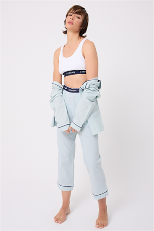MARISILK™ SEASTRIPE Premium Dokuma Uzun Kollu Crop Pantolonlu Kadın Pijama & Lounge Takımı