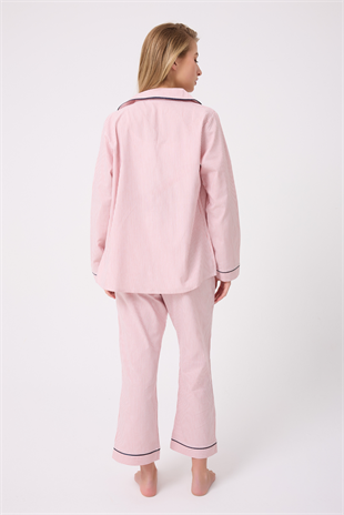 MARISILK™ SEASTRIPE Premium Dokuma Uzun Kollu Crop Pantolonlu Kadın Pijama & Lounge Takımı