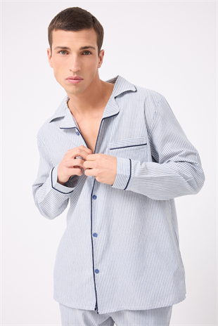 MARISILK™ SEASTRIPE Premium Dokuma Uzun Kollu Uzun Paçalı Erkek Pijama Takımı