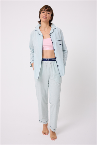 MARISILK™ SEASTRIPE Premium Dokuma Uzun Kollu Uzun Pantolonlu Kadın Pijama & Lounge Takımı