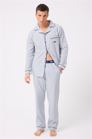 MARISILK™ SEASTRIPE Premium Dokuma Uzun Kollu Uzun Paçalı Erkek Pijama Takımı