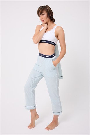 MARISILK™ SEASTRIPE Premium Dokuma Uzun Kollu Crop Pantolonlu Kadın Pijama & Lounge Takımı