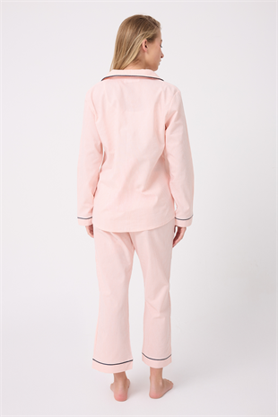 MARISILK™ SEASTRIPE Premium Dokuma Uzun Kollu Crop Pantolonlu Kadın Pijama & Lounge Takımı