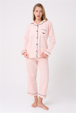 MARISILK™ SEASTRIPE Premium Dokuma Uzun Kollu Crop Pantolonlu Kadın Pijama & Lounge Takımı