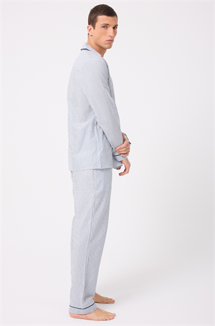 MARISILK™ SEASTRIPE Premium Dokuma Uzun Kollu Uzun Paçalı Erkek Pijama Takımı